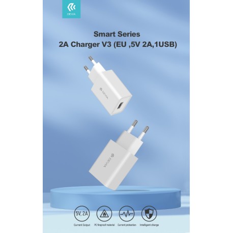 Carica Batterie Devia  2.1 A. 1  USB 10.5W Bianco