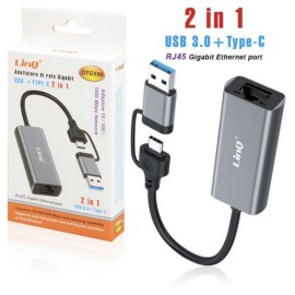 Adattatore USB-Ethernet  usb + type-c  Gigabit